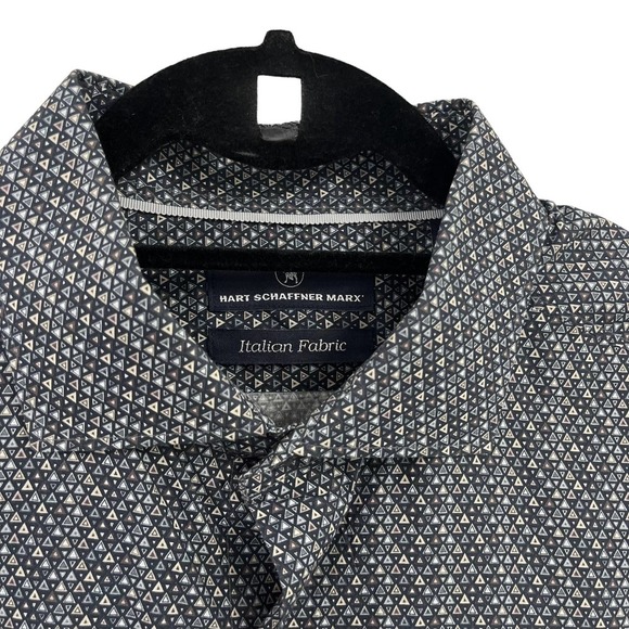 Hart Schaffner Marx Mens Grey Navy Printed Long Sleeve Button Down Large - Picture 3 of 5